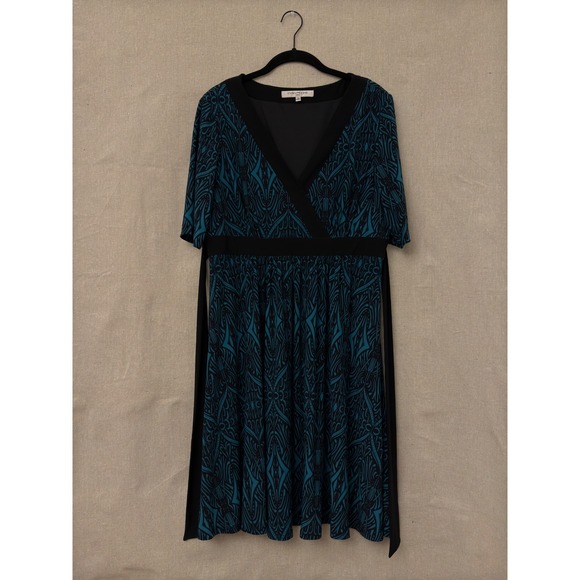 Evan-Picone Dresses & Skirts - Evan-Picone Teal Black Geometric Faux Wrap Empire Waist Dress Womens 14